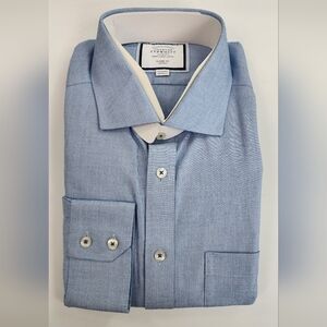 Charles Tyrwhitt Non-Iron Dress Shirt Classic Fit Blue 100% Cotton Size 17.5/36